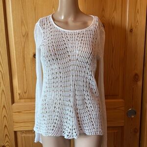 Eileen Fisher 100% Organic Linen Sweater Open Knit White Size XS Crochet